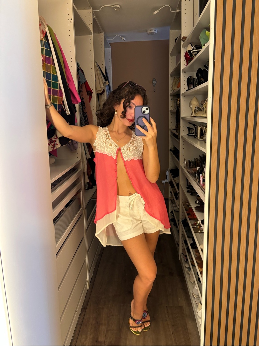 Anthropologie Pink Lace-Trim Sleeveless Blouse